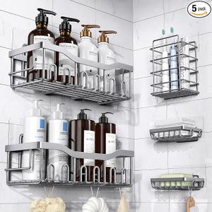 EUDELE 5-Pack Rustproof Stainless Steel Shower Caddy No Drill Adhesive Bathroom Organizer with Large Capacity, Spacious Shower Shelves for Inside Shower, Kitchen & Home Decor Storage-XL Size