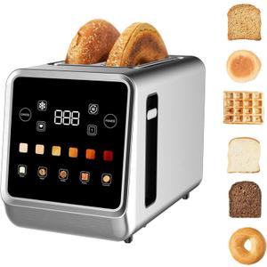 Touch Screen Toaster with LCD Display 2 Slice Stainless Steel Digital Timer Toasters 6 Bread Types& 6 Shade Settings Smart Extra Wide Slots Tostadora With Bagel Cancel,Defrost Functions