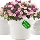 10 Inch Plastic-Flower-Pot-for-Indoor-Plants, 4 Pack Large Outdoor Planter Pot with Drainage Holes & Saucers, Resin Decorative Garden Pots Planters (White)