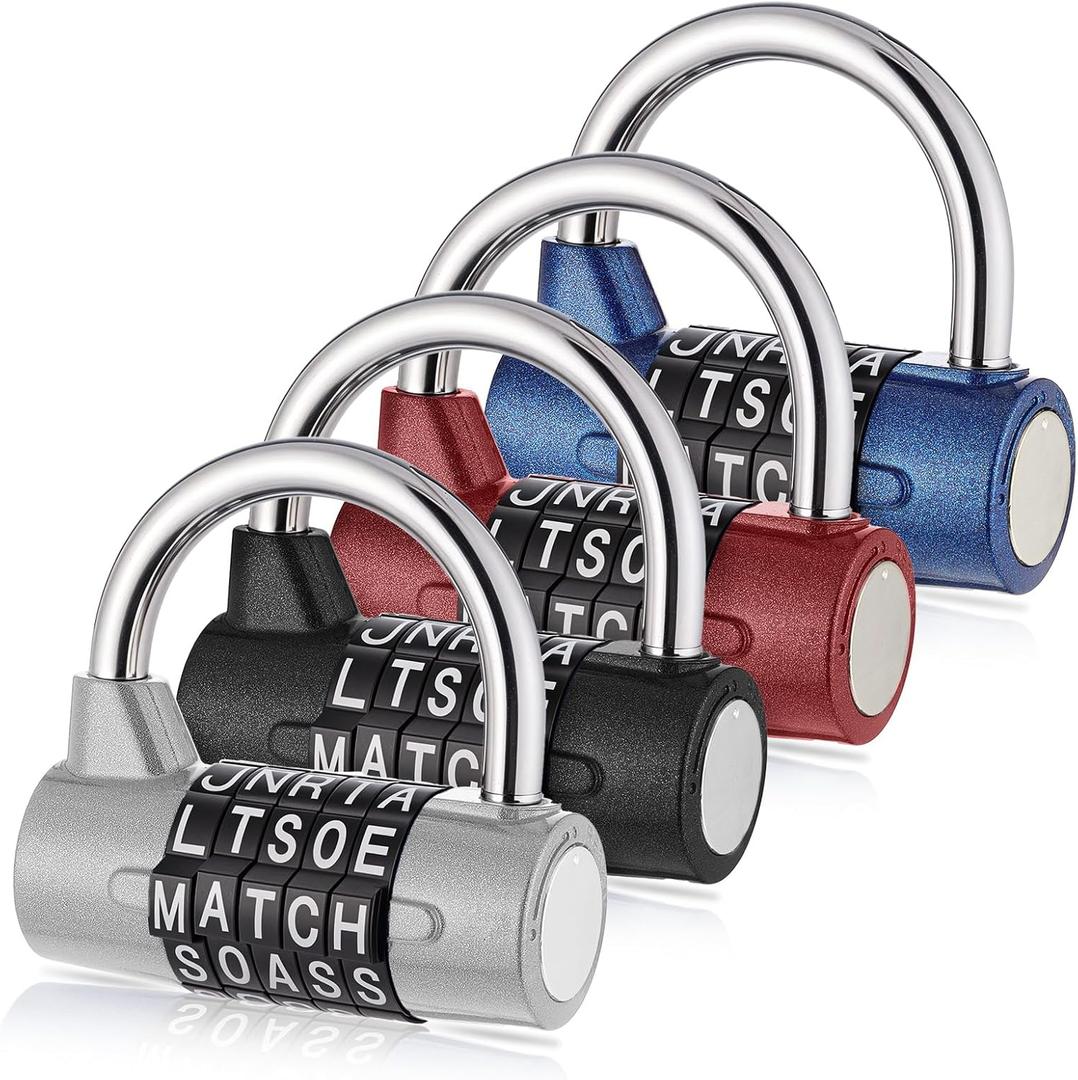 4 Pcs 5 Letter Combination Lock Safety Padlock Combination Locks Keyless Resettable Metal Lock for School Gym Sports Locker Fence Toolbox Case Hasp Cabinet Storage