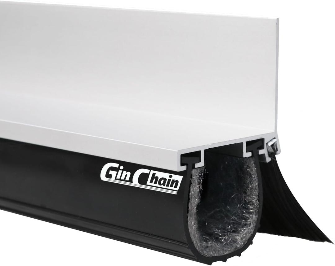 Heavy-Duty U+O Garage Door Seals Bottom Rubber with Aluminum Track Retainer Base + 5cm Brush Combination Kit (10 Feet)