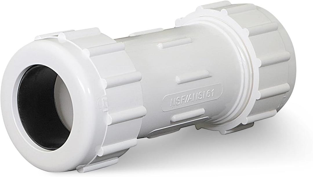 Midline Valve 582DD112 PVC Compression Coupling Pipe Fitting; White Plastic 1-1/2 in.