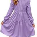 DOKOTOO KIDS Girls Dresses Cute Little Girl Fall Smocked Flowy Dress Spring Ruffle Puff Long Sleeve A-Line Semi-Formal Dress Trendy Boho Vestidos Niñas Dance Wedding Party Purple 6-7 Years