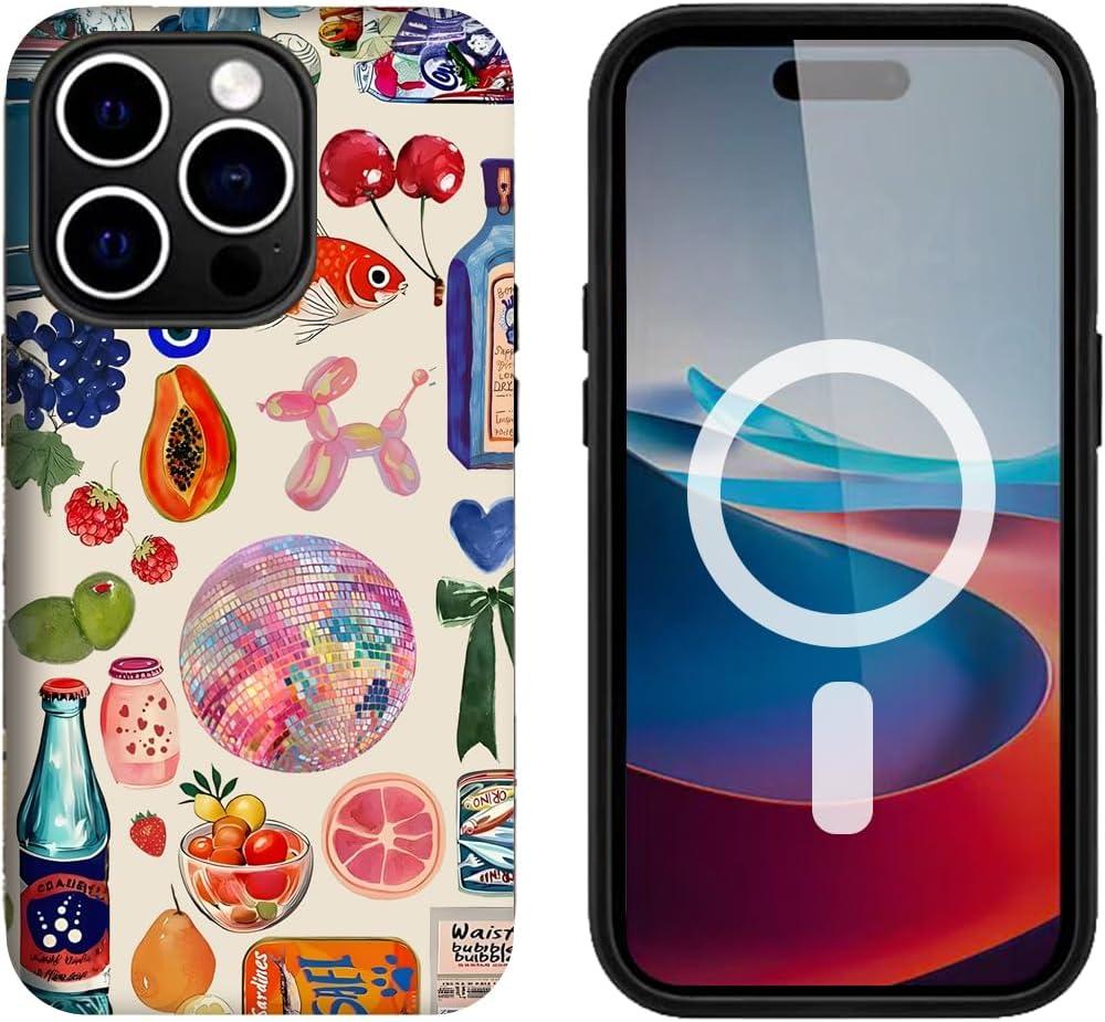 Case for iPhone 15 Pro,[Compatible with Magsafe] European Summer Collage Phone Case for Girl Women Boy Men,Scratch-Resistant Shockproof Case for iPhone 15 Pro