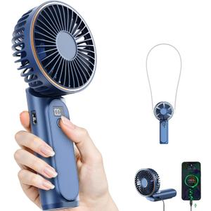 Portable Handheld Fan, 4000mAh, 180 Adjustable, 6 Speed Wind, USB Rechargeable Foldable Fan with Real-Time Electricity Display (Blue)