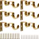 Double Curtain Rod Bracket 6 Pack Metal Curtain Rod Holders for Wall Sturdy Curtain Bracket for 1 Inch Curtain Rod Gold Wall Mounted Curtain Rod Hooks for Bedroom Living Room Patio