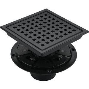 6 Inch Square Shower Drain Kit, Matte Black 304 Stainless Steel with Removable Grate & Hair Strainer for Tile-in Installation and ABS Flange