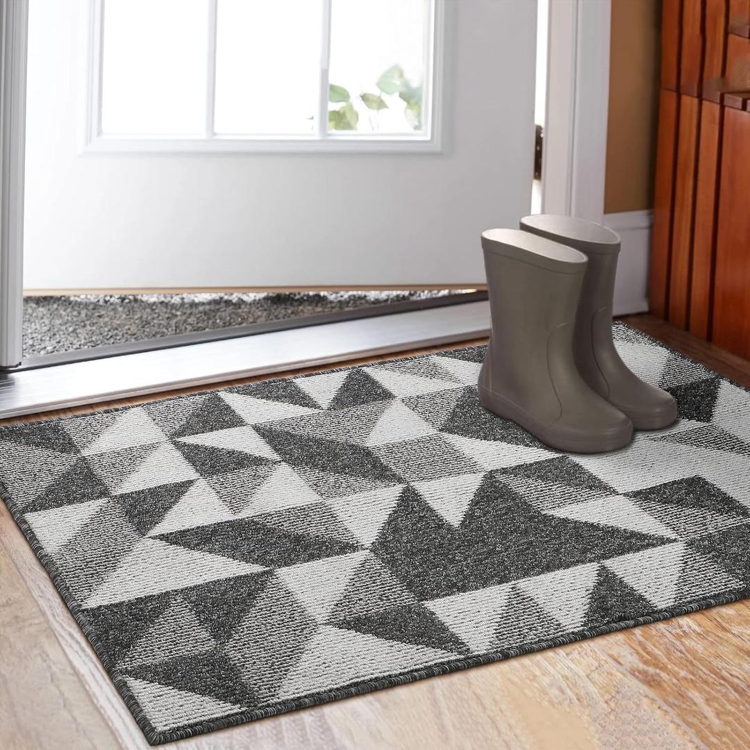 Indoor Doormat 32"x 48", Absorbent Front Back Door Mat Floor Mats, Rubber Backing Non Slip Door Mats Inside Mud Dirt Trapper Entrance Front Door Rug Carpet, Machine Washable Low Profile-Black Geome