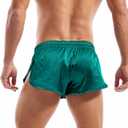 AMY COULEE Mens Sexy Satin Shorts Large Split Side Boxers Silky Pajamas Sleepwear with Pouch Liner (Green) XL