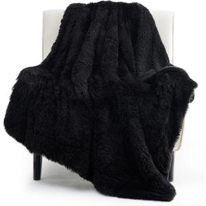 Bedsure Fuzzy Sherpa Faux Fur Twin Blanket Black Cozy Gifts for Women Men, Soft Fleece Plush Warm Minky Thick Blanket Twin Size for Bed, Couch, Room Decor Dorm Essentials Black Decor Gifts, (Twin (60" x 80"), 14- Black)
