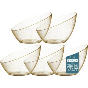 Posh Setting Gold Plastic Serving Bowls - Angled, Disposable for Chips, Candy, Salad, Fruit - Wedding and Party Table - Gold Glitter, 8 OZ, 5 Pack