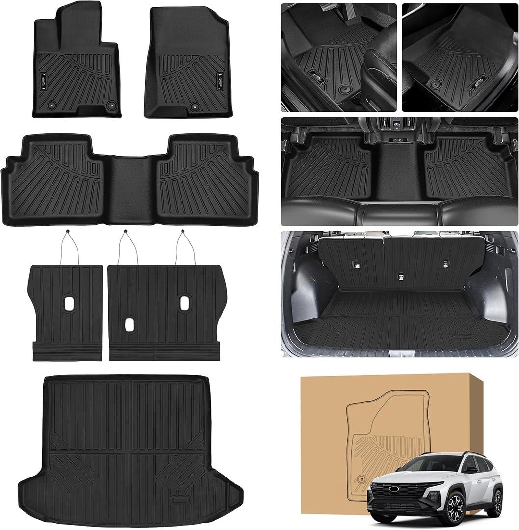 PELEUS Floor Mats and Cargo Liners Compatible with Hyundai Tucson 2022-2026 Gas, All Weather Heavy Duty TPE Car Mats Full Set with Backrest Mat, Upgraded Raised Edges Odorless, Not for Hybrid/PHEV