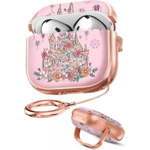 Coralogo for AirPods 4 Case with Safety Lock - Cute Cartoon for Women Girls Fashion Stylish Castle Pattern Design Kawaii Girly Girlish Hard Protective Cover for AirPods 4th Generation 2024