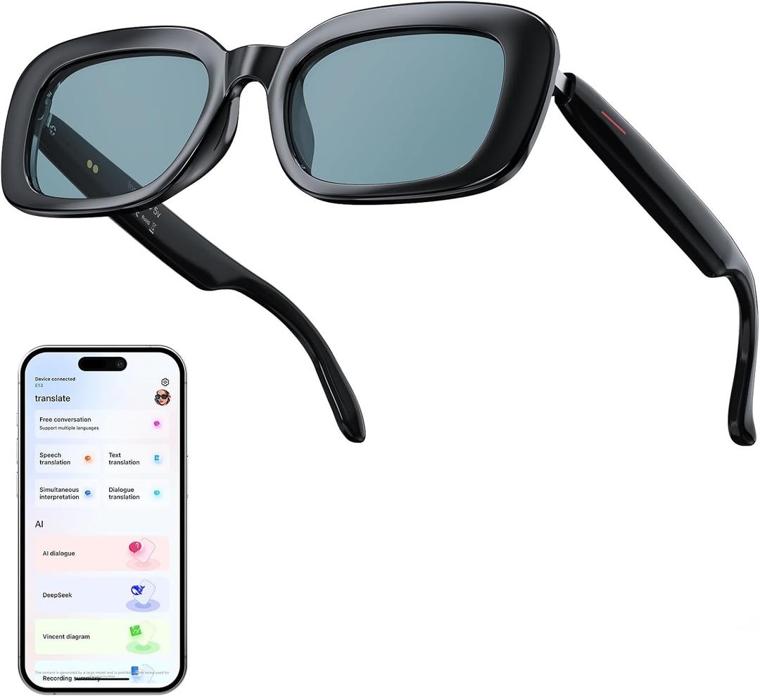 AI Smart Glasses, Bluetooth Glasses for Women Men, Bluetooth Sunglasses with UV Protection, Hands-Free Calls, Music and Voice Control for Outdoor Travel