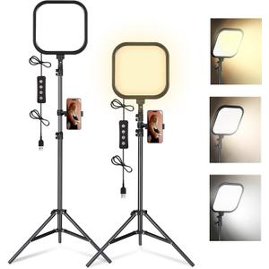2-Pack LED Video Light Kit, 15W Studio Light,2500-8500K Color temperatue with Tripod Stand&Phone Holder,78" Dimmable Stream for Video Recording, Game Streaming, Photography, YouTube