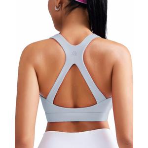 RUNNING GIRL Sports Bras for Women Medium Support V Neck Molded Cup Sports Bras with Sewn in Pads Racerback Running Bra (Small, Ash Grey)