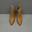 Juliet Holy Women's V Cut Ankle Boots Pointed Toe Stacked Chunky Heel Side Zipper Leather Cutout Western Booties, Beige, Size 9