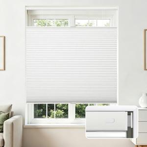 Joydeco No Tools No Drill Blinds for Indoor Windows, Cordless Window Blinds Cellular Shades Top Down Bottom Up Blackout Honeycomb Blinds Thermal Insulated Noise Reduction (White, 35.5" W x 64" H)