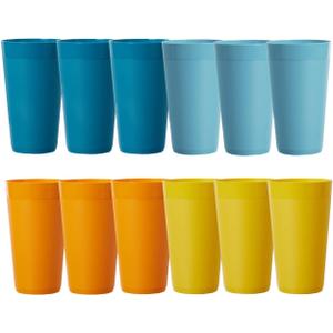 US Acrylic Newport 20 ounce Unbreakable Plastic Stackable Water Tumblers in 4 Sunrise Colors | Set of 12 Drinking Cups | Reusable, BPA-free, Made in the USA, Top-rack Dishwasher and Microwave Safe