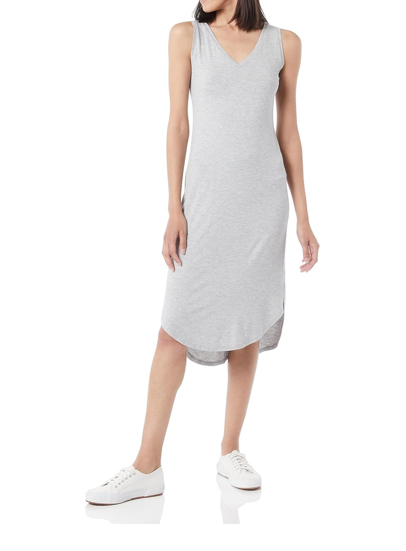 Amazon Essentials Women's Jersey Regular-Fit Sleeveless v-Neck Midi Dress (Previously Daily Ritual) S