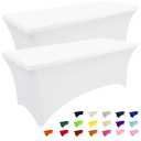 Smiry 2 Pack Spandex Table Cloth 4FT, Elastic Fitted Stretch Tablecloths, Washable and Wrinkle Free Rectangular Patio Table Cover for Outdoor, Wedding, Banquet & Parties (White, 48Lx30Wx30H Inch)