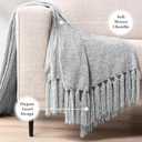 PAVILIA Light Gray Chenille Throw Blanket for Couch, Twin Size Bed, Sofa - Soft Knit Woven With Tassel, Decorative Textured for Living Room, Light Grey 60x80