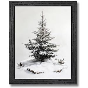 Christmas Wall Decor, Framed Christmas Tree Wall Art, Black and White Pine Forest Canvas Prints, Winter Holiday Pictures for Living Room Bedroom Ready to Hang 8x10 Inch (10L" x 8W")
