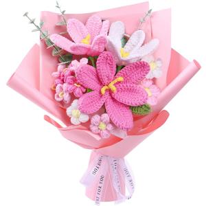 Crochet Flower Bouquet: Crochet Tulips Bouquet Handmade Knitted Flowers with Mother's Day Birthday Employee Appreciation Wedding Teachers' Day Decoration (Pink)