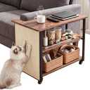 2-in-1 Cat Scratch Couch Side Table with Wheels,Couch Protector from Cat Claws,Sofa Narrow End Table with Natural Sisal Cat Scratch Panel for Living Room (Rustic Brown, Right)