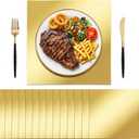 100 PCS Disposable Paper Placemats, GOH DODD 13" Thicken Mirrored Charger Plates Table Decoration Place Mats for Dinning Kitchen Bridal Shower Baby Shower Banquet Birthday Party Wedding, Square, Gold