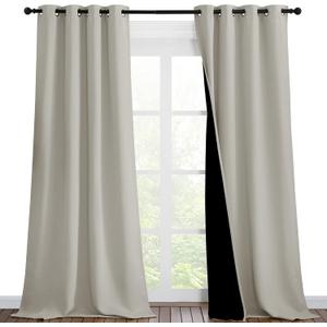 NICETOWN Natural Blackout Curtains 90 inches Long, Full Light Blocking Drapes with Black Liner for Nursery, Thermal Insulated Draperies for Hall, Villa (2 Pieces, 46" Wide Each Panel)