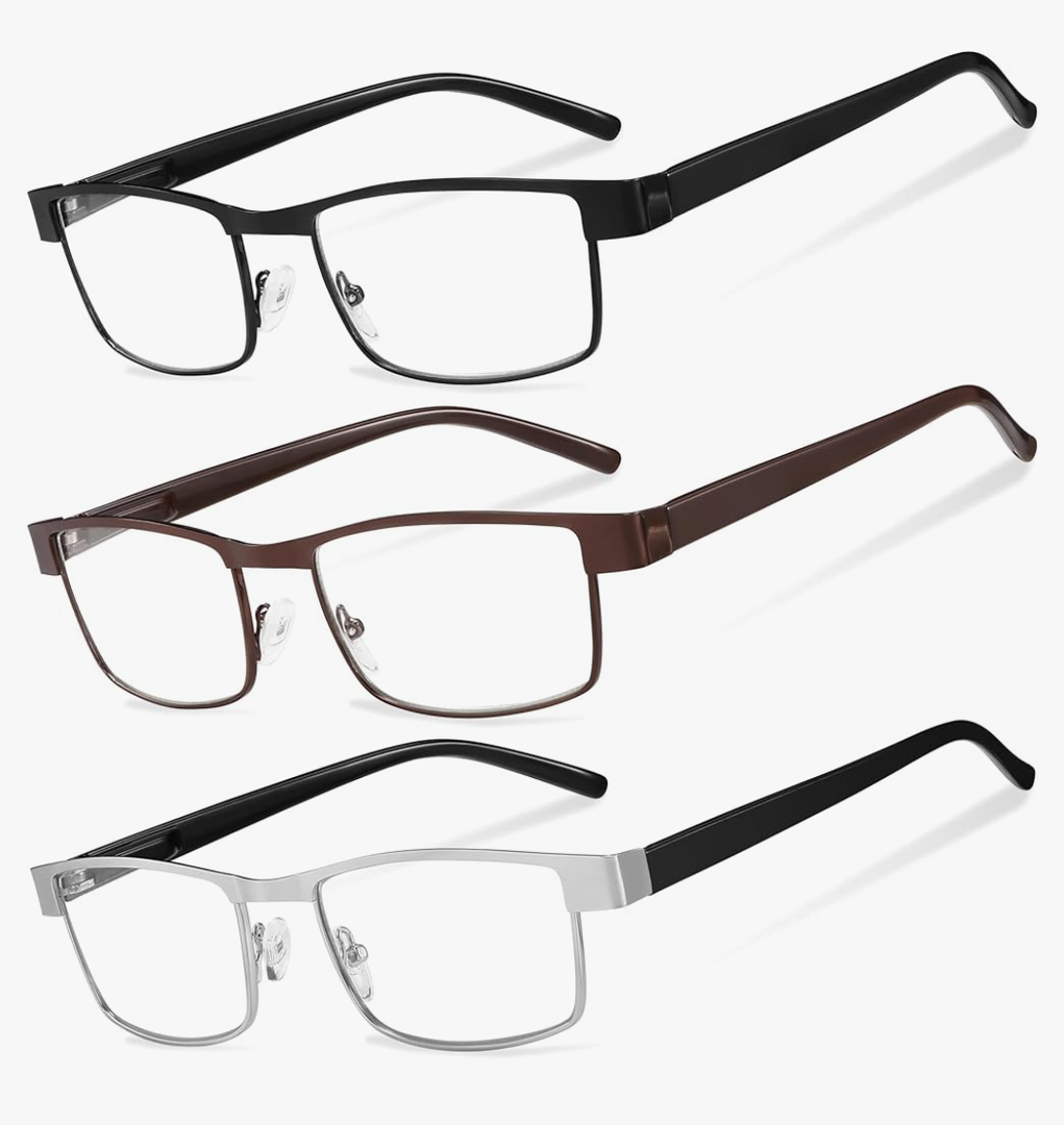 BLS Businessman Rectangular Reading Glasses - Professional Durable Readers - Blue-Light Blocking Lenses 1.0