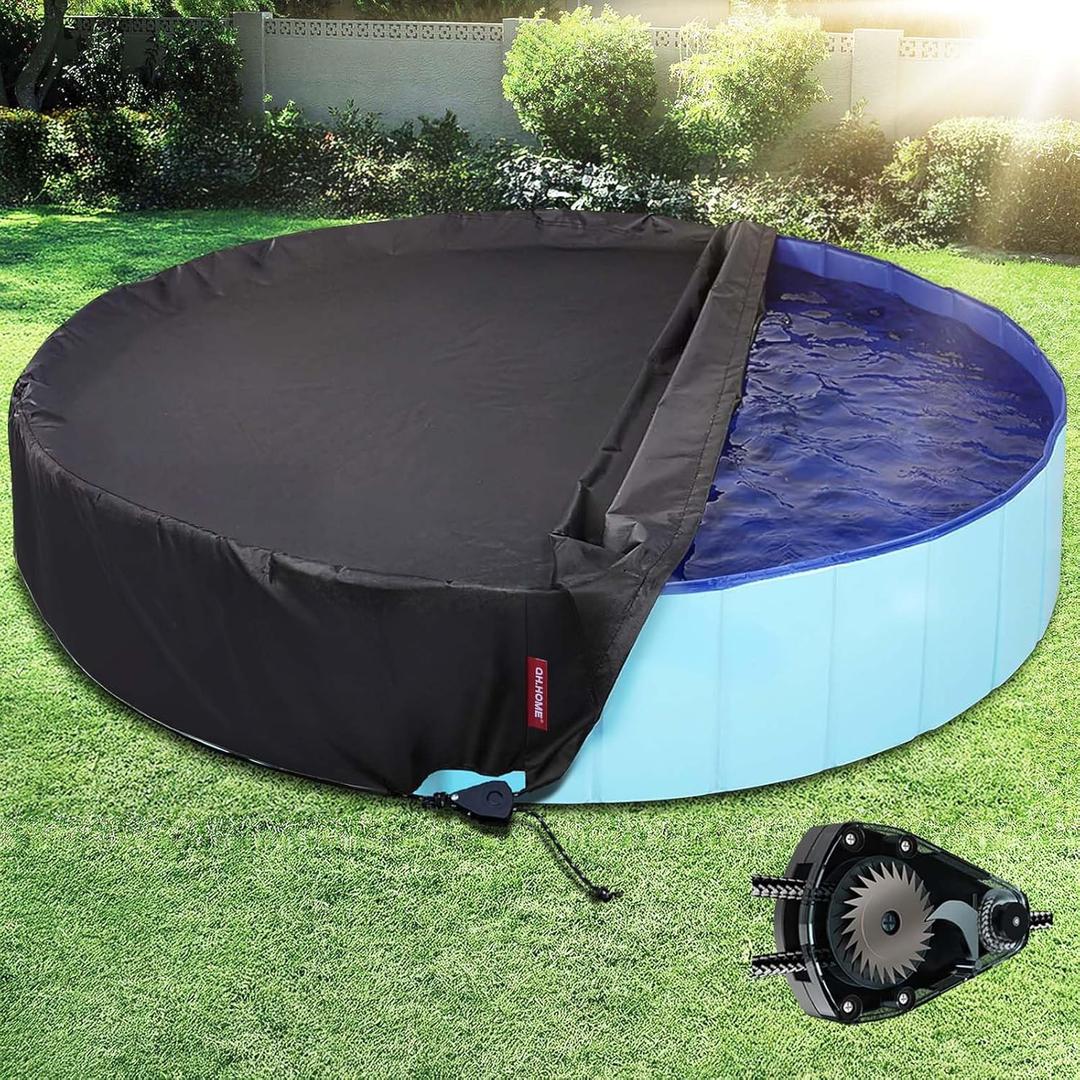 QH.HOME[2025 Upgraded Windproof] 87 inch Kiddie Pool Cover Round, Collapsible Dog Pool Cover with Super Windproof Ratchet Design, Odorless Waterproof Fabric Material and - Only Cover