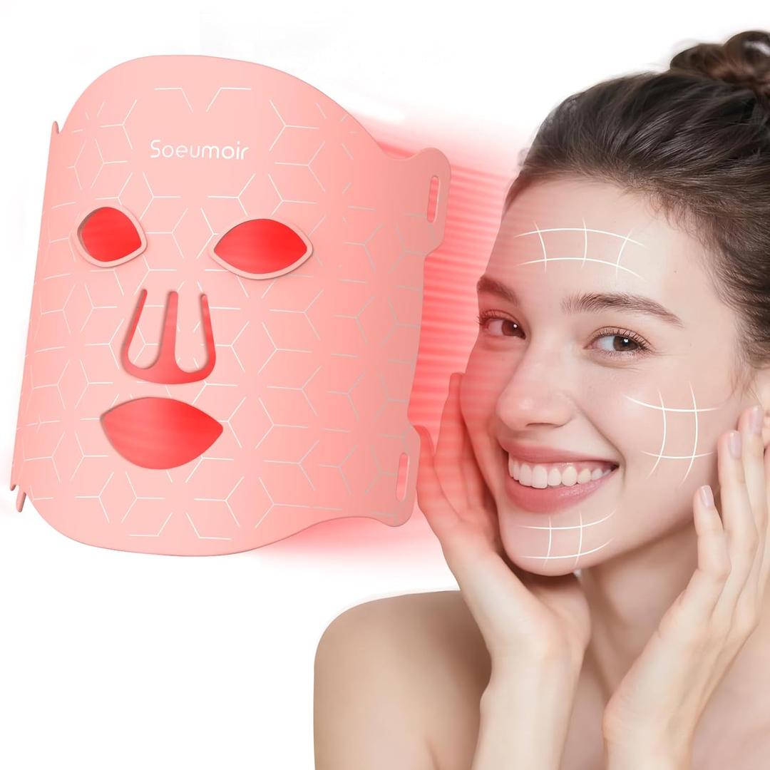 Red Light Therapy Mask, 7 Colors LED Face Mask Red Light Therapy with Rechargeable Controller, Near-Infrared LED Light Therapy Mask with Timing Function for Home Skincare