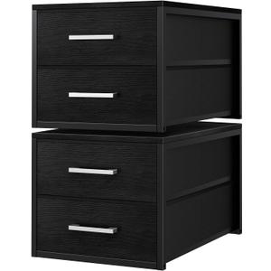 BOLUO Stackable Storage Drawers Narrow Closet Organizers and Storage Fabric Black 2 Drawer Dresser for Bedroom 2 Packs Modern (Deep(15.4"D x 11.4"W x 12"H))