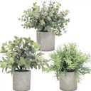 3 Pack Mini Potted Fake Plants Artificial Plastic Eucalyptus Plants Topiaries for Home Office Desk Farmhouse Room Bathroom Coffee Table Decor