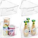 Oubonun Lazy Susan Organizers Set of 4, 10.2x 9.4x 4 Plastic Transparent Kitchen Cabinet Storage Bins with Handle, 4" Deep Container, 1/8 Wedge - Food Safe, without BPA
