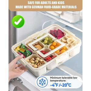 Snackle Box Container Dishwasher Safety Divided Serving Tray with Lid and Handle Charcuterie Board for Portable Snack Platters for Fruits Snacks Perfect for Road Travel Party  Grey brown + Transparent