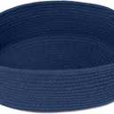 Dark Blue Small Woven Basket, 13” x 9” x 5” Baskets for Gifts Empty, Cotton Rope Gift Basket, Cute Nursery Baby Organizer, Cat Dog Toy Box, Oval Wicker Storage Bin with Handle 