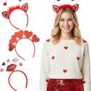 Valentine's Day Headbands for Women - 3Pcs Sequin Heart Hair Accessories for Party Decorations, Photo Booth Props, Cute Holiday Hair Bands