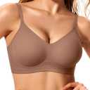 LetsJoli Jelly Bras for Women 2026 No Underwire Wireless Tshirt Bra Push Up Seamless Bralettes w Support (Large, Coffee)
