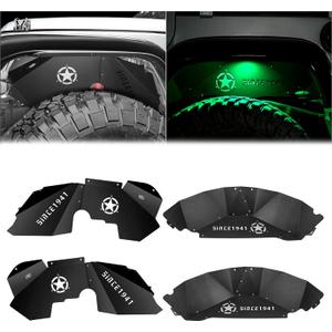 Z8 Front Inner Fender Liners & Rear Inner with LED Light Compatible with 2007-2017 Jeep Wrangler JK & JKU Unlimited 2/4 Doors Steel Mud Guards Bolt-on Style Wheel Well Cover Fenders Flares