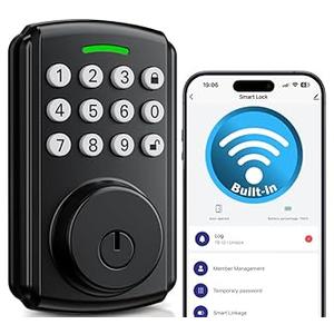 Keyless Entry Door Lock, Bulit-in Wi-Fi, App Remote Control, Real-time Alerts, IP65 Waterproof, Smart Door Lock, Auto Lock, Deadbolt Smart Lock