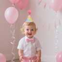 First Birthday Hat with Pink Pom Topper - Glitter Colorful Hat, 1st Birthday Cake Smash Photo Prop, Pink Girl Decoration
