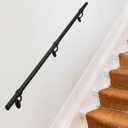 Stair Railing Indoor 6 Feet Hand Rails for Indoor/Outdoor Steps 1.5" Round Porch Railing Wall Mount Aluminum Hand Rails for Indoor Stairs Industrial Staircase Handrails (Black)