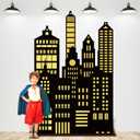 Tegeme Large Hero City Skyline Backdrop New York City Skyline Skyscraper Party Decoration NYC Buildings Background Cutouts Hero Backdrop for Birthday Party Photo Prop(Black,4.3 x 6.6 ft,Classic)