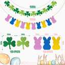 2 x St Patricks Day Banner Garland and Easter Banner Decorations, Irish Shamrock Bunny Banner for Mantle, Wall, Wedding, Anniversary, Party Supplies Decor