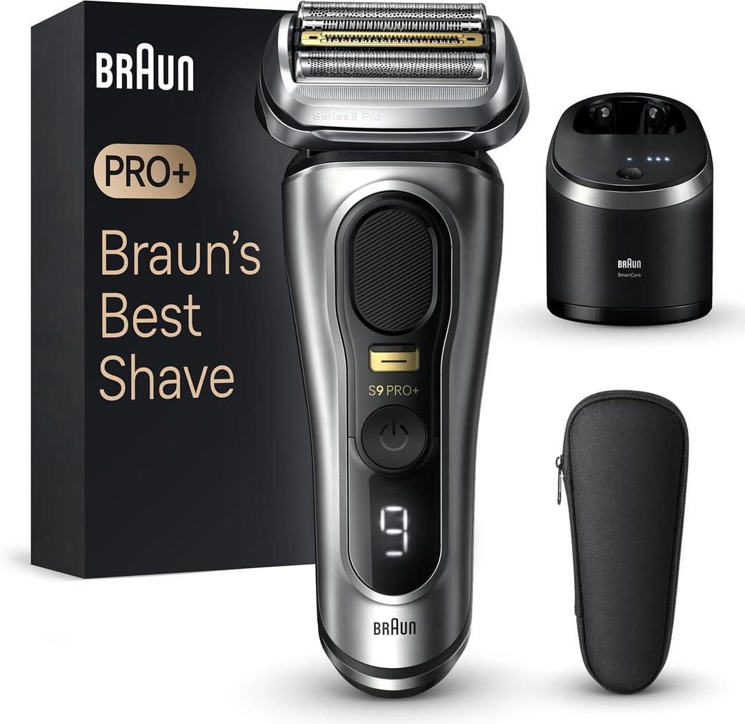 Braun Series 9 PRO+ Electric Razor for Men, 5 Pro Shave Elements & Precision Long Hair Trimmer, 6in1 SmartCare Center, Wet & Dry Electric Razor for Smooth Skin with 60min Battery Runtime, 9567cc (6 Piece Set, Silver)