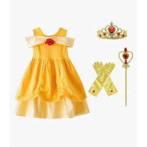 Dressy Daisy Beauty Princess Costume for Little Toddler Girls Halloween Birthday Party Dress Up Fancy Outfit Yellow Size 130