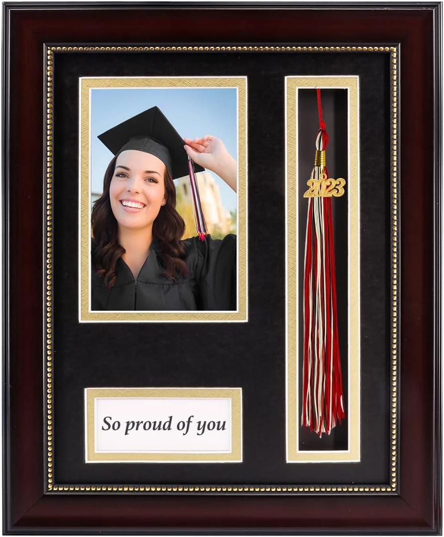 GraduatePro Graduation Picture Frame with Tassel Holder Shadow Box Graduation Decoration Gift-So Pround of You, Mahogany 4x6 Photo Frame